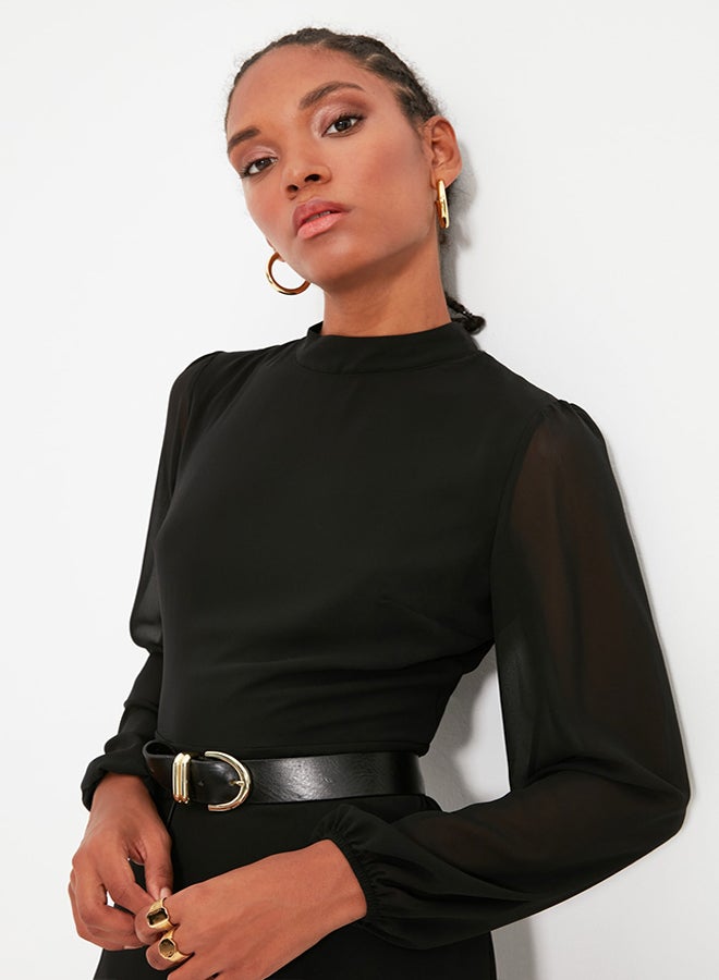 trendyol Black A-Line High Neck Midi Lined Chiffon Woven Dress TWOAW20EL1313 - Image 3