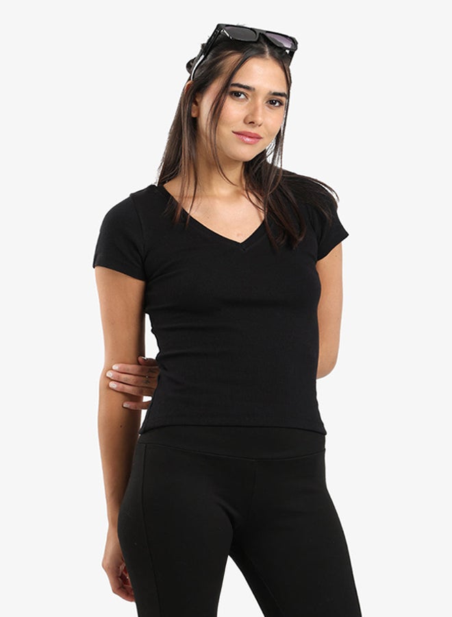 Carina Ribbed V-Neck Fitted Top - Image 3