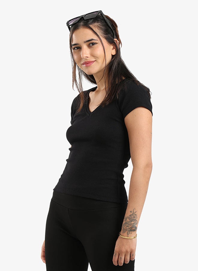 Carina Ribbed V-Neck Fitted Top - Image 2