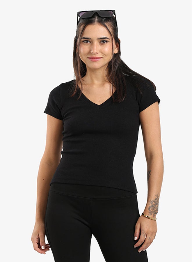 Carina Ribbed V-Neck Fitted Top - Image 1