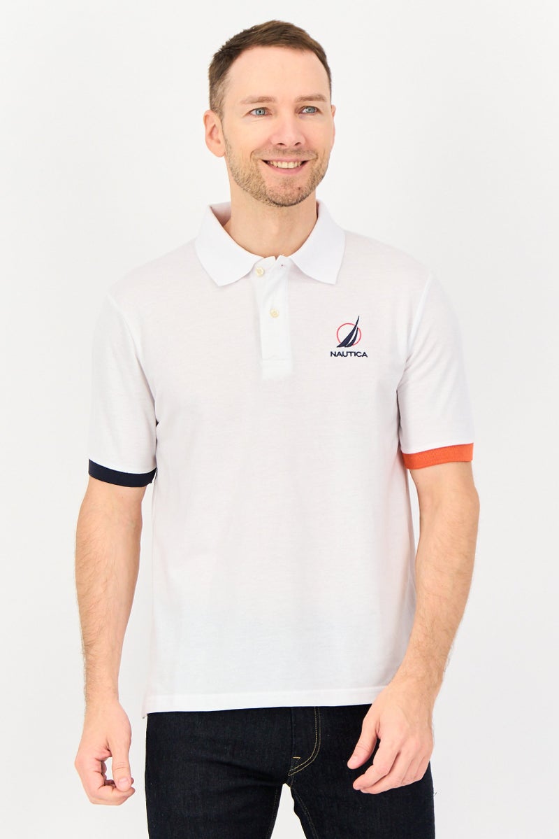 NAUTICA Men Regular Fit Embroidered Logo Short Sleeve Polo Shirt, White - Image 1