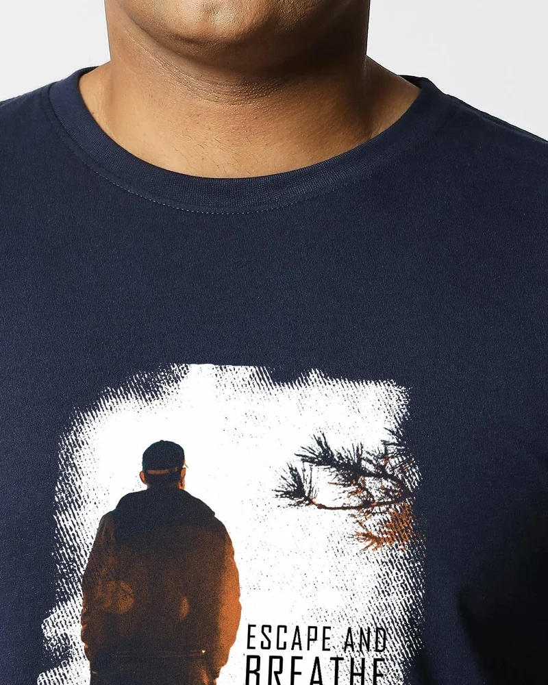 bewakoof  Men's Blue Make Tracks Graphic Printed Plus Size T-shirt for Men | Best Price UAE