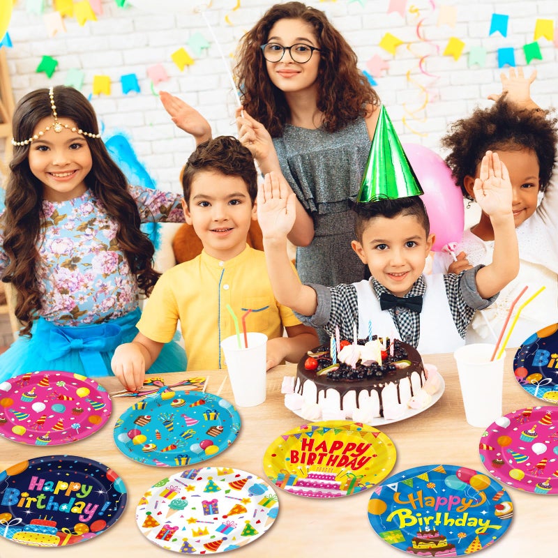 Justforjoyful 60Pcs Happy Birthday Plates Party Supplies 7â€ Colorful Birthday Plates Colorful Happy Birthday Tableware Party Decorations for Kids Boys Girls Birthday Cake Dinnerware Party Favors for 60 Guest - Image 5