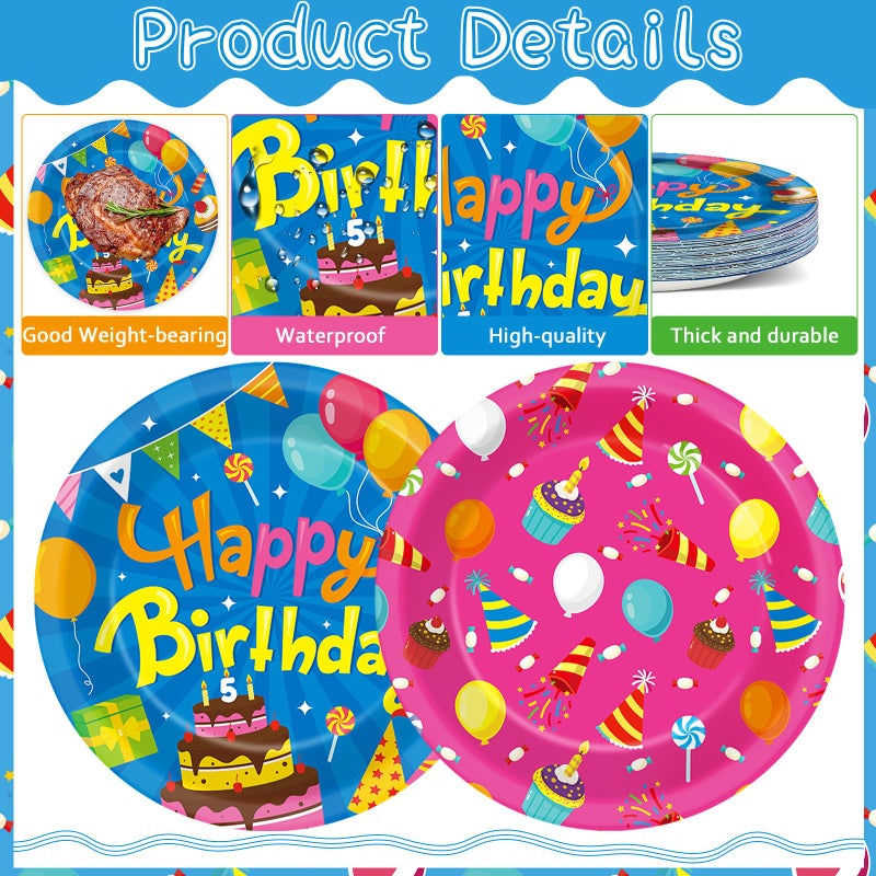 Justforjoyful 60Pcs Happy Birthday Plates Party Supplies 7â€ Colorful Birthday Plates Colorful Happy Birthday Tableware Party Decorations for Kids Boys Girls Birthday Cake Dinnerware Party Favors for 60 Guest - Image 3