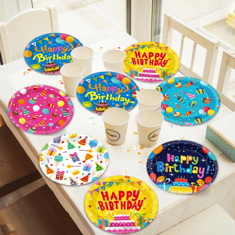 Justforjoyful 60Pcs Happy Birthday Plates Party Supplies 7â€ Colorful Birthday Plates Colorful Happy Birthday Tableware Party Decorations for Kids Boys Girls Birthday Cake Dinnerware Party Favors for 60 Guest - Image 4