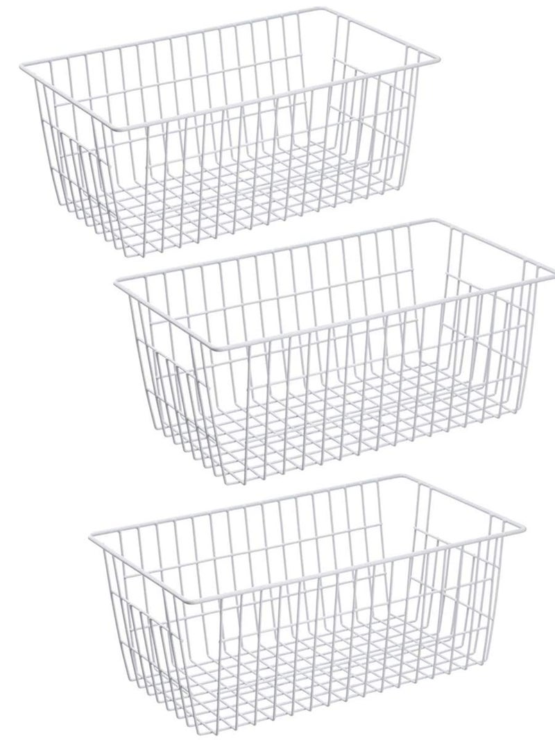 blitzlabs Wire Storage Basket Freezer Organizer Bins Metal Wire Baskets Organizer Storage Baskets for Kitchen Cabinets Pantry Freezer BathroomSet of 3