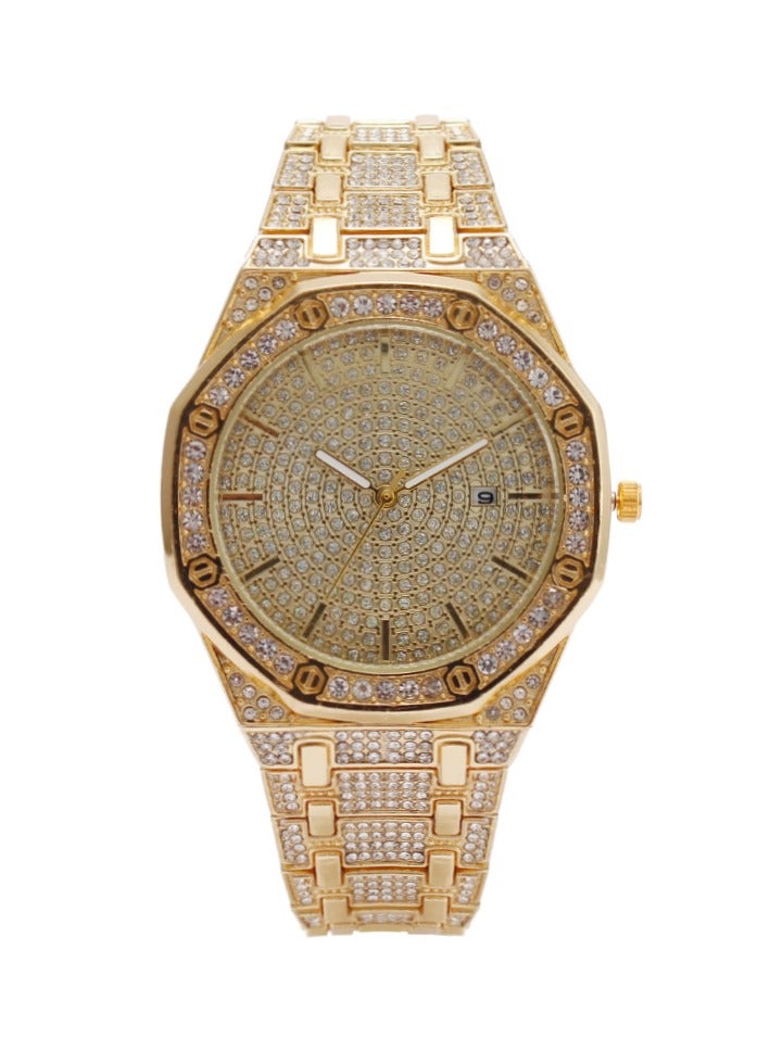 Mark Fairwhale Fashionable Octagonal Diamond Studded Full Diamond Calendar Watch