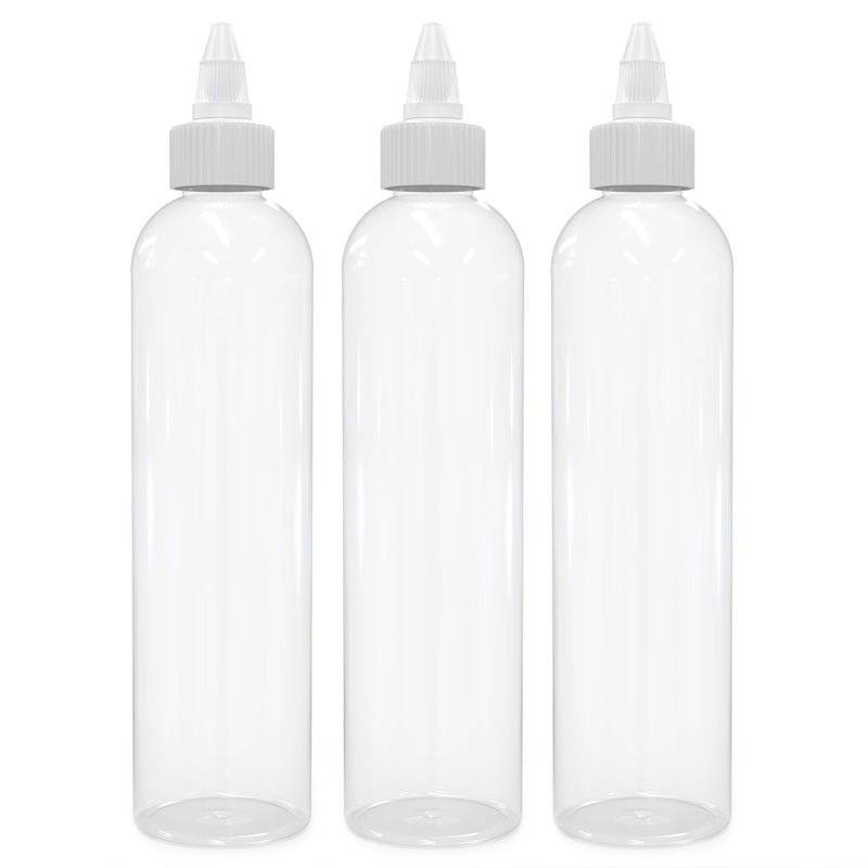 BRIGHTFROM Twist Top Applicator Bottles, 8 OZ Crystal Clear, Squeeze Empty Plastic Bottles, BPA-Free, PET, Refillable, Open/Close Nozzle - Multi Purpose (Pack of 3) - Image 1