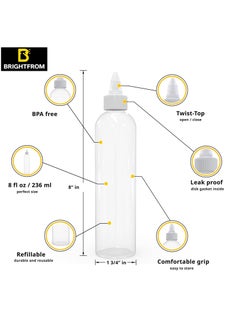BRIGHTFROM BRIGHTFROM Twist Top Applicator Bottles, 8 OZ Crystal Clear, Squeeze Empty Plastic Bottles, BPA-Free, PET, Refillable, Open/Close Nozzle - Multi Purpose (Pack of 3)  - Image 2