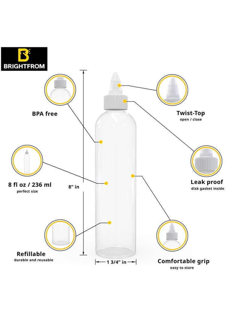 BRIGHTFROM - BRIGHTFROM Twist Top Applicator Bottles, 8 OZ Crystal Clear, Squeeze Empty Plastic Bottles, BPA-Free, PET, Refillable, Open/Close Nozzle - Multi Purpose (Pack of 3) - Image 1