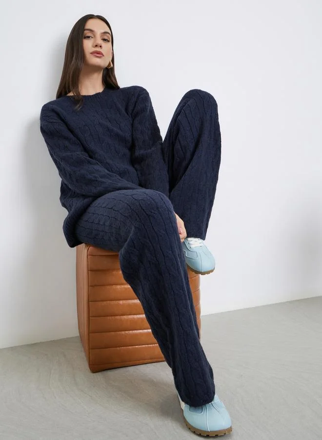 Styli Cable Knit Sweater and Knit Pants Co-Ords