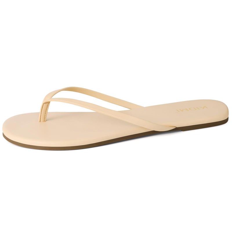 KIDMI Thong Flip Flops for Women - Memory Foam Summer Beach Sandals for Women - Vegan Leather Flat Sandals, Beige EU 39 - Image 5