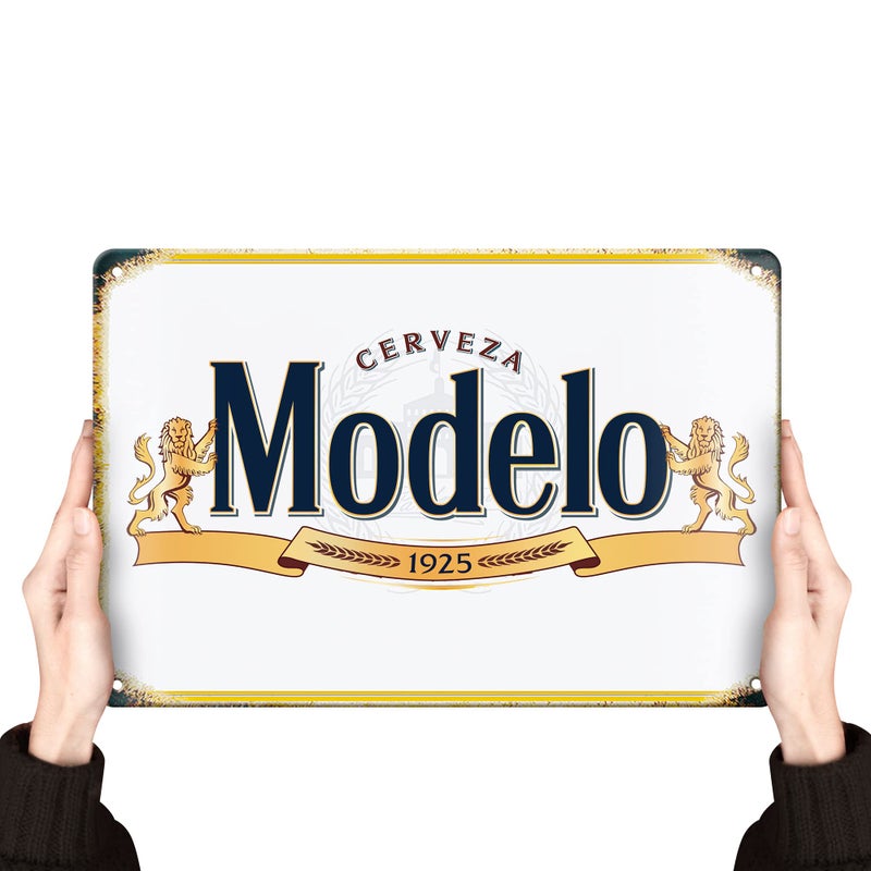 Clolinse Modelo Beer Signs Man Cave Decor Bar Vintage Metal Tin Signs Garage Retro Funny Cool Things Wall Poster Stuff For Pub Home House Coffee Shop Room indoor outdoor 8x12 Inch