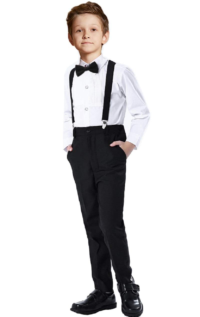 Suits for Boys 4 Piece Slim Fit Outfits Sets Black Kids Formal Dresswear Clothing with Suspender Size 4T