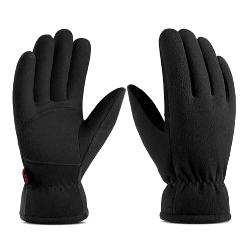 OZERO Winter Gloves for Men Women: -20F Deerskin Waterproof Windproof Leather Polar Fleece Cotton Warm Thermal Insulated Womens Mens Gloves Winter Work Running in Cold Weather-L Denim Black - Image 1