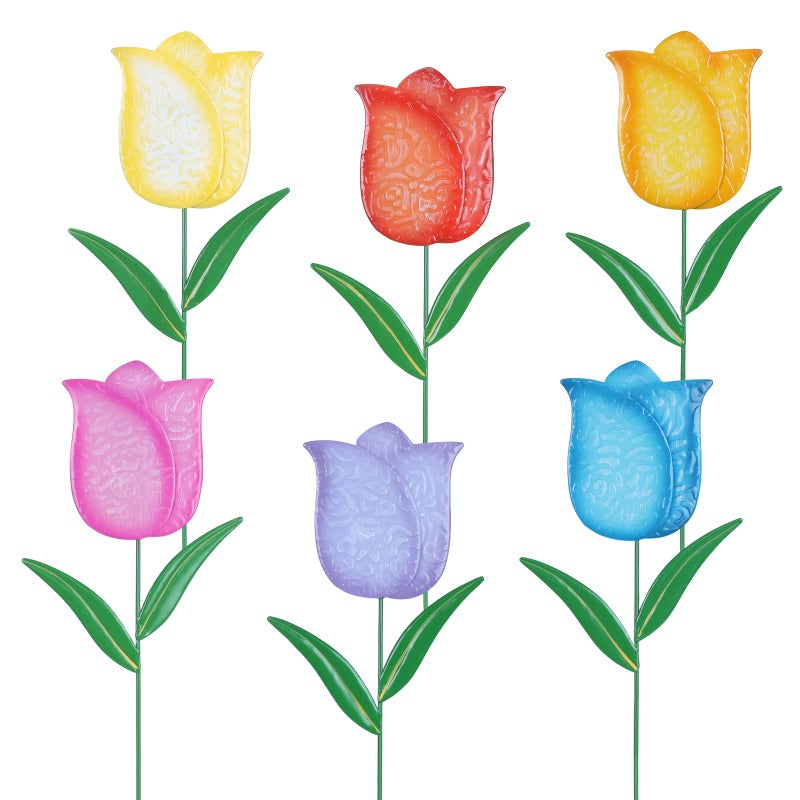 hogardeck Garden Decor for Outside Set of 6 Metal Tulip Flowers Decorative Garden Stakes for Yard Decor Outdoor Decorations Yard Art for Lawn Front Porch Pathway Patio MultiColor - Image 2