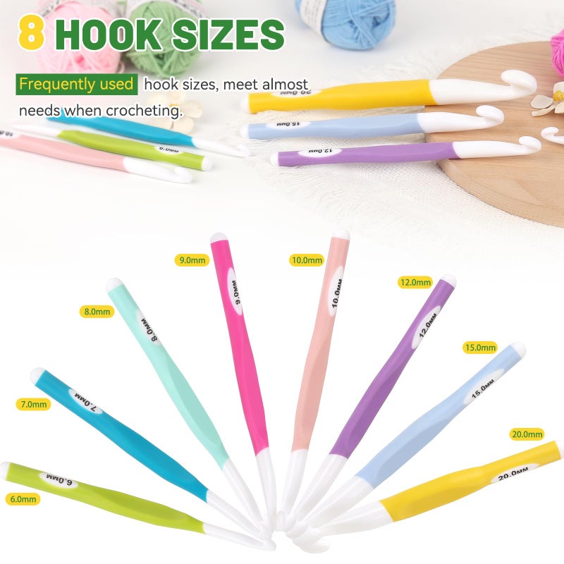 Aeelike Large Crochet Hooks Set, 8 PCS Colorful Crochet Hooks Size 6.0mm 7mm 8mm 9mm 10mm 12mm 15mm 20mm for Thick Bulky Yarn Blankets DIY Crafts, Ideal Gift - Image 4
