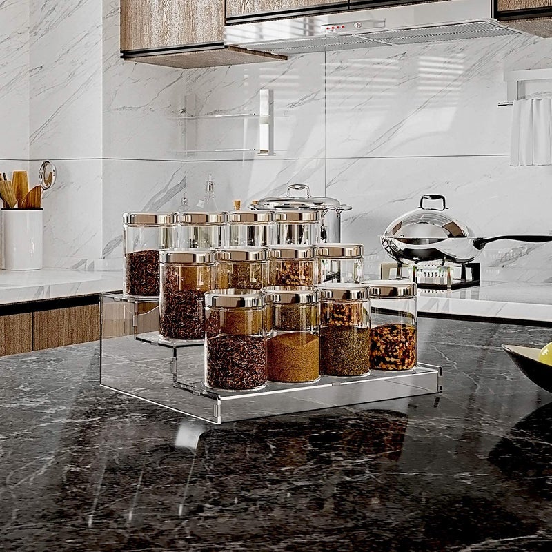 Evron Pantry Organization & Storage Clear Acrylic Spice Rack Organizer for Cabinet & Countertop (ASSEMBLY REQUIRED) 3 Tier Organizer 10.5 in - Image 3