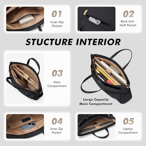 GOLF SUPAGS Laptop Tote Bag 15.6 Inch, Computer Shoulder Bag Large Work Tote Bag for Women, Laptop Carrying Case Stylish Handbag for Business Travel (Black) - Image 3