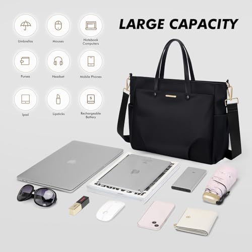 GOLF SUPAGS Laptop Tote Bag 15.6 Inch, Computer Shoulder Bag Large Work Tote Bag for Women, Laptop Carrying Case Stylish Handbag for Business Travel (Black) - Image 5
