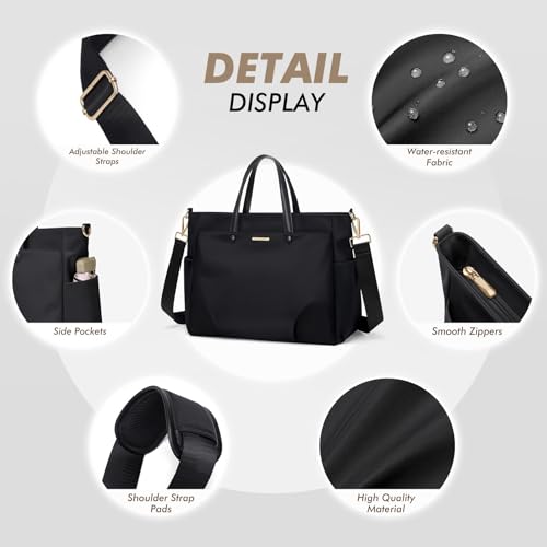 GOLF SUPAGS Laptop Tote Bag 15.6 Inch, Computer Shoulder Bag Large Work Tote Bag for Women, Laptop Carrying Case Stylish Handbag for Business Travel (Black) - Image 4