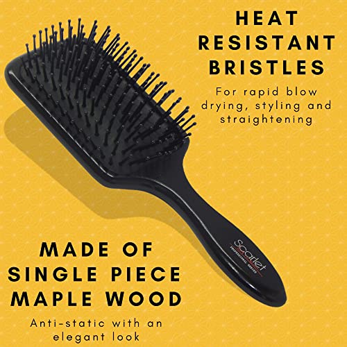 Scarlet Line Professional Large Paddle Hair Brush with Heat Resistant Bristles with Anti Static Wooden Handle for Men and Women, Black, Full Size - Image 3