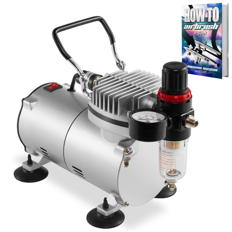PointZero 1/5 HP Airbrush Compressor with Regulator, Gauge and Water Trap - Quiet Portable Air Pump - Image 1
