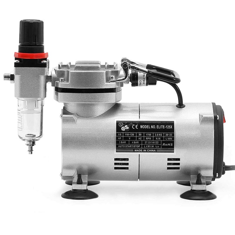 PointZero 1/5 HP Airbrush Compressor with Regulator, Gauge and Water Trap - Quiet Portable Air Pump - Image 2