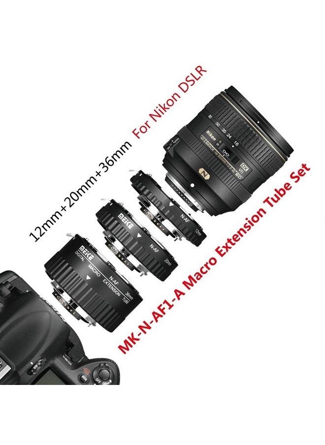 Meike - MEIKE MK-N-AF1-A Macro Electronic Mount Auto Foucs Macro Metal Extension Tube Adapter for Nikon DSLR Camera for D80 D90 D300 D300S D800 D3100 D3200 D3400 D5000 D5100 D5200 D7000 D7100 (No Meike Logo) - Image 1