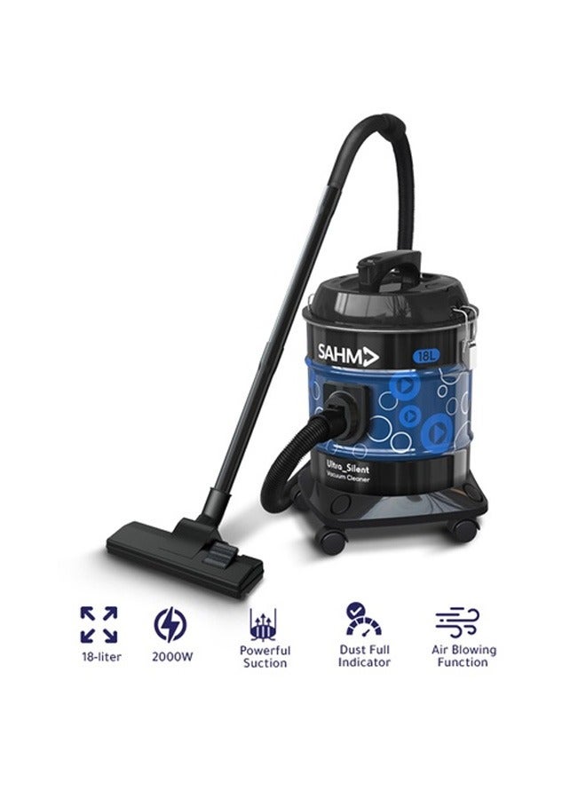 سهم مكنسة كهربائية أسطوانية - زرقاء - 18 لترًا - 2000 وات - وتقنية فائقة الصمت ووظيفة نفخ الهواء ومؤشر امتلاء الغبار وسلك طاقة بطول 4 أمتار - SHM-18VSY - Image 2