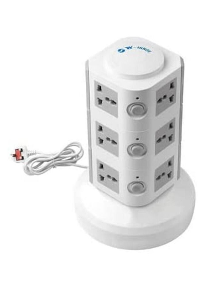 Ntech Universal Vertical Multi Socket 220V Tower Extension Electrical Outlet Lead with USB Ports 3M Cord and UK-Plug Power Strip Multi Charging Station (3 Layers Multi Plug With USB Port, Gray) - Image 3
