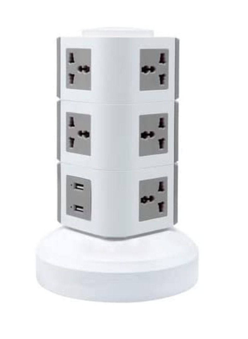 Ntech Universal Vertical Multi Socket 220V Tower Extension Electrical Outlet Lead with USB Ports 3M Cord and UK-Plug Power Strip Multi Charging Station (3 Layers Multi Plug With USB Port, Gray) - Image 1