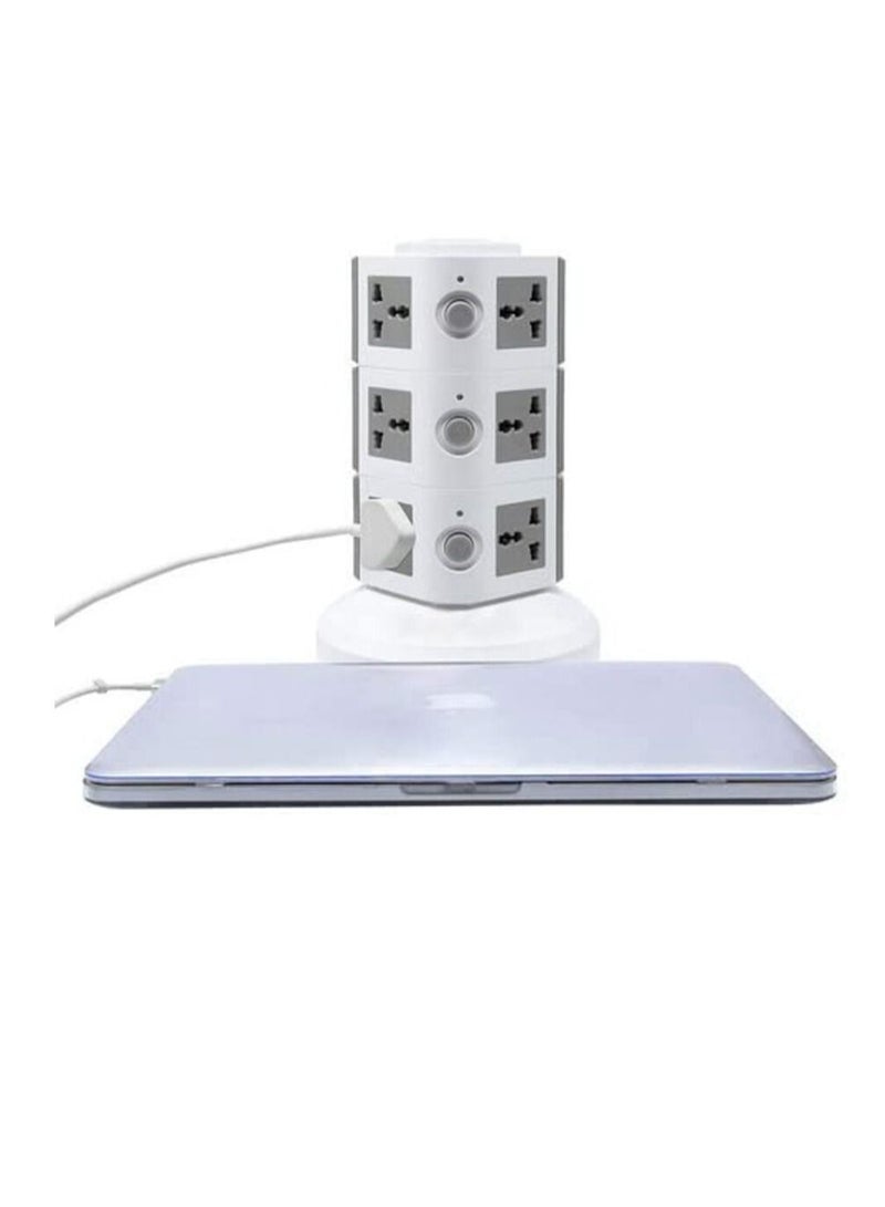 Ntech Universal Vertical Multi Socket 220V Tower Extension Electrical Outlet Lead with USB Ports 3M Cord and UK-Plug Power Strip Multi Charging Station (3 Layers Multi Plug With USB Port, Gray) - Image 4