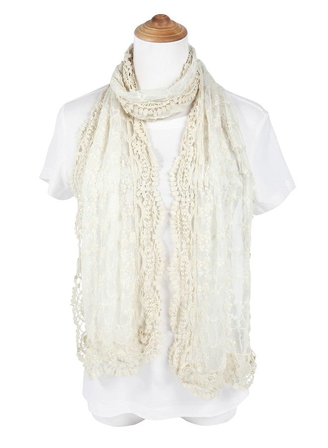 GERINLY Decorative Lacy Scarf Vintage Hollow Embroidery Neckerchief Feminine Mesh Wrap Shawl for Women (O-Beige) - Image 5