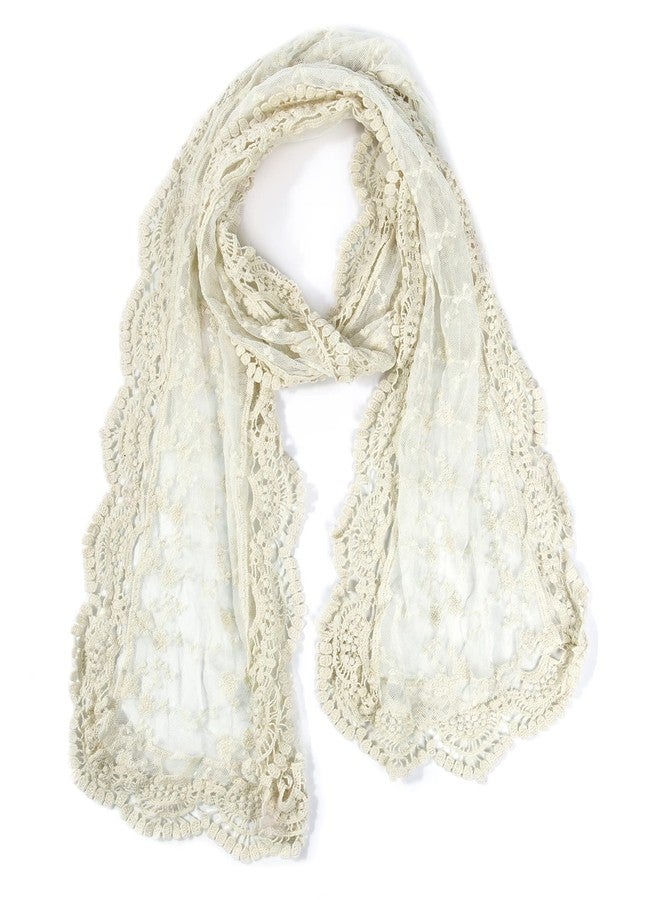 GERINLY Decorative Lacy Scarf Vintage Hollow Embroidery Neckerchief Feminine Mesh Wrap Shawl for Women (O-Beige) - Image 1