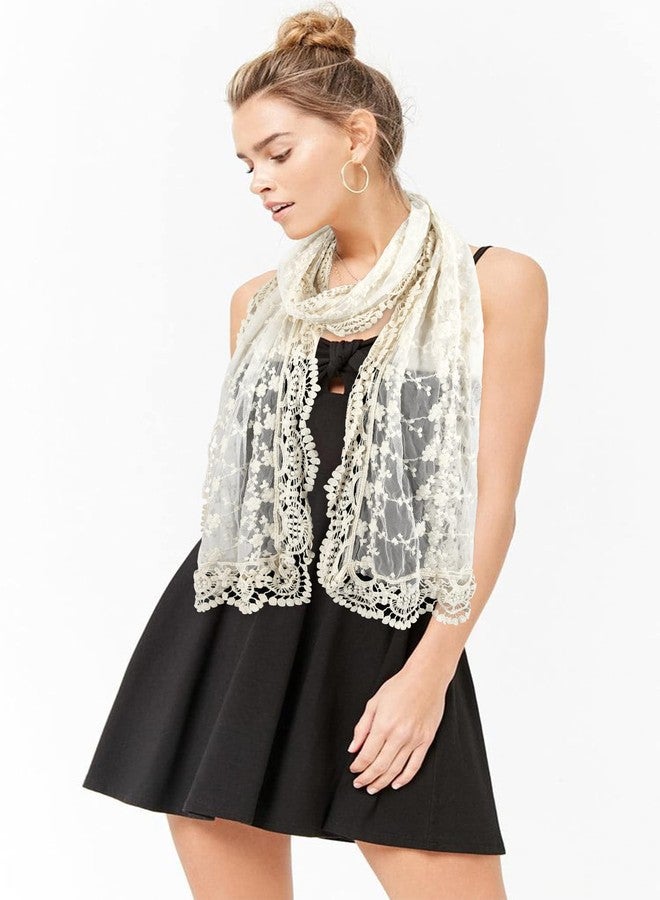 GERINLY Decorative Lacy Scarf Vintage Hollow Embroidery Neckerchief Feminine Mesh Wrap Shawl for Women (O-Beige) - Image 2