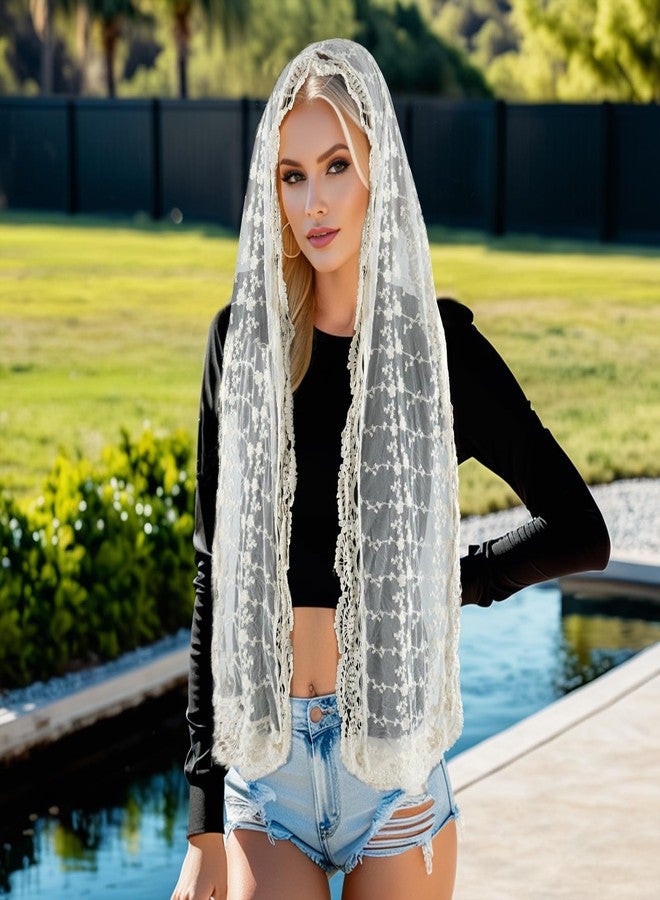 GERINLY Decorative Lacy Scarf Vintage Hollow Embroidery Neckerchief Feminine Mesh Wrap Shawl for Women (O-Beige) - Image 4