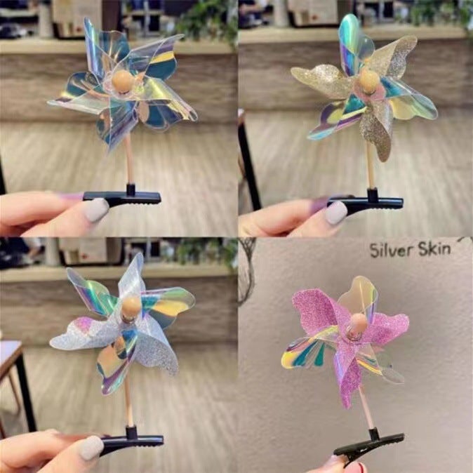 دبوس شعر جديد لطيف على شكل طاحونة هوائية ليزرية - Image 3