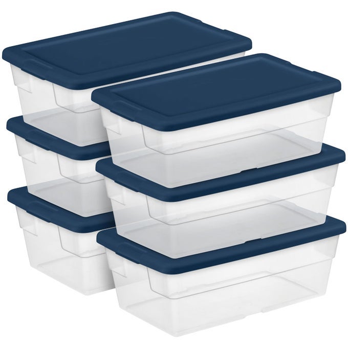 SET OF 5 6 QT STORAGE BOXES CLEARS 30 PACK MARINE BLUE