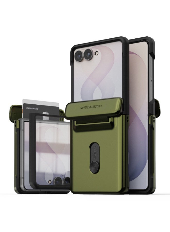 Terra Guard Modern Go Samsung Galaxy Z Flip 8 Case Cover with [Built-in Screen Protector] and Hinge Protection, 2-Card Wallet Holder - Tactical Olive