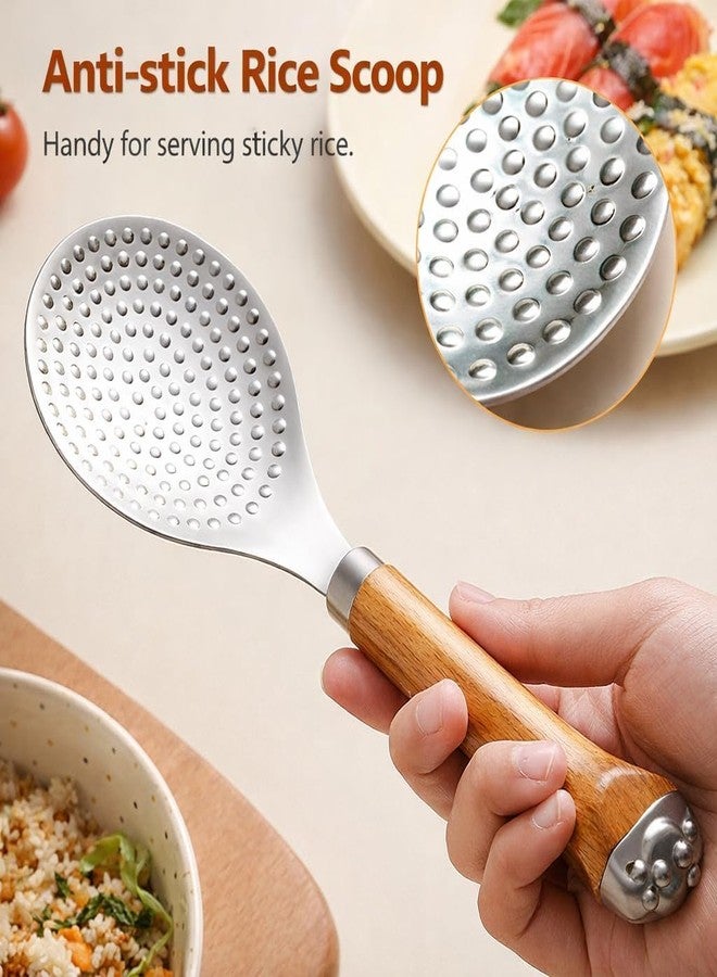 Portible Premium Rice Serving Spoon with Wooden Handle | Stainless Steel Anti-Stick Scoop Ladle for Rice, Biryani & Pulao | Durable Kitchen Serving Spoon for Home, Hotel & Catering Use - Image 5