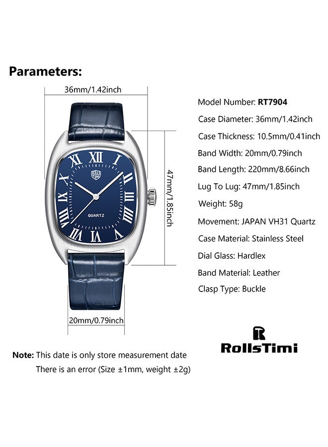 RollsTimi  RT7904 Men's Quartz Watches 36MM Classic Leather Watchband Business Wrist Watch for Man - Image 5