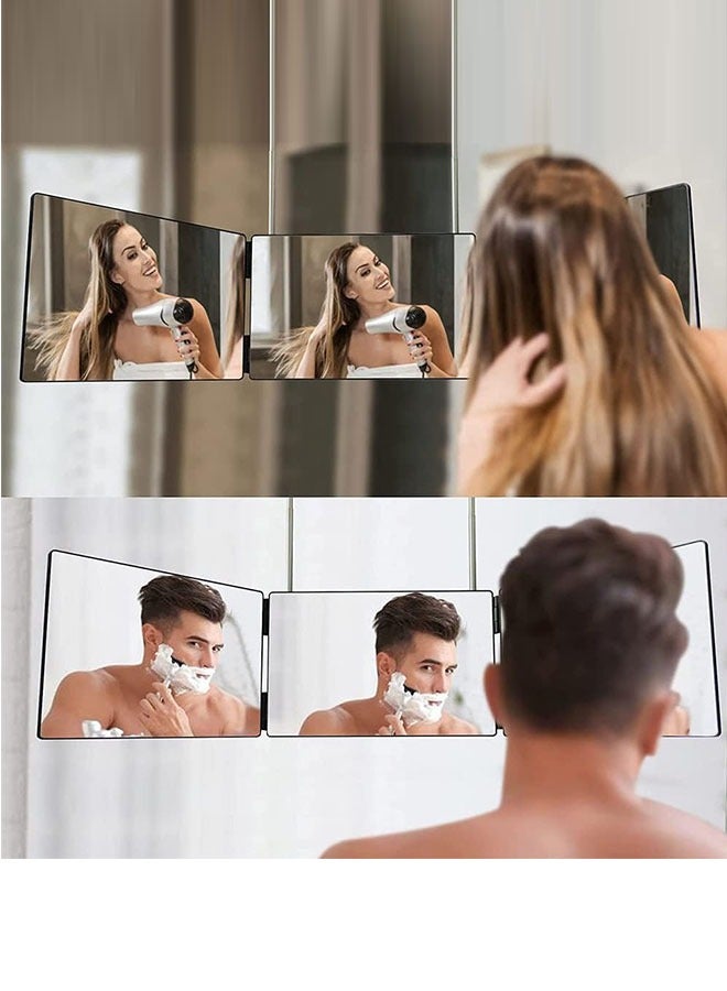 3 Way Trifold Mirror with Light, 360° Barber Mirror for Self Hair Cutting, Hair Styling, Shaving, Grooming, Dye Hair and Makeup, Light and Height Adjustable  - Image 1