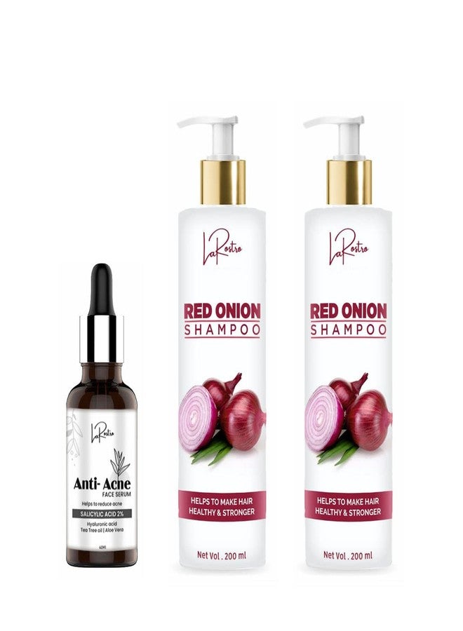 La Rostro 2% Salicylic Acid Face Serum For Acne & Blackheads & Open Pores | With Tee Tree Oil - 40ml And Red Onion Hair Shampoo For Hair Growth & Hair Fall Control (2 Piece) - Image 1