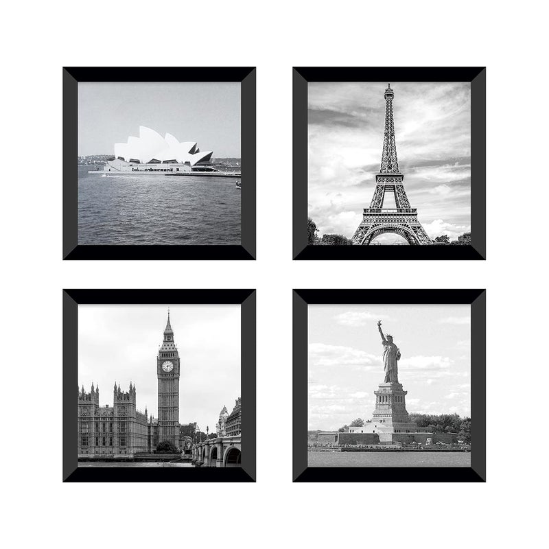 PAPER PLANE DESIGN Black and white wall art featuring iconic landmarks for living room, office, bedroom decor ((10"x 10"x 4 pcs Framed) - Image 1