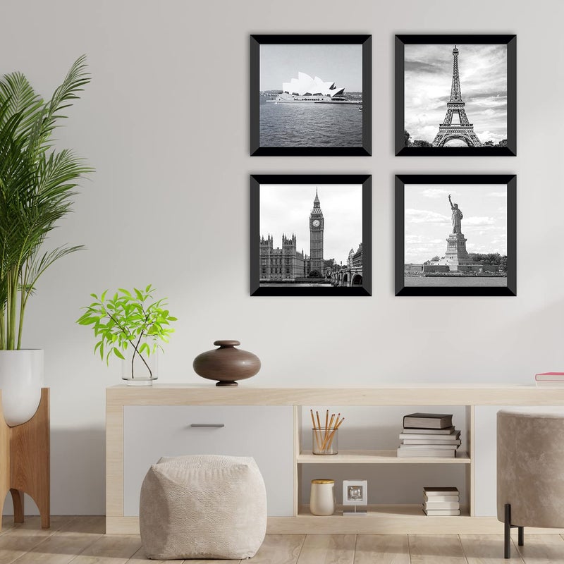 PAPER PLANE DESIGN Black and white wall art featuring iconic landmarks for living room, office, bedroom decor ((10"x 10"x 4 pcs Framed) - Image 2