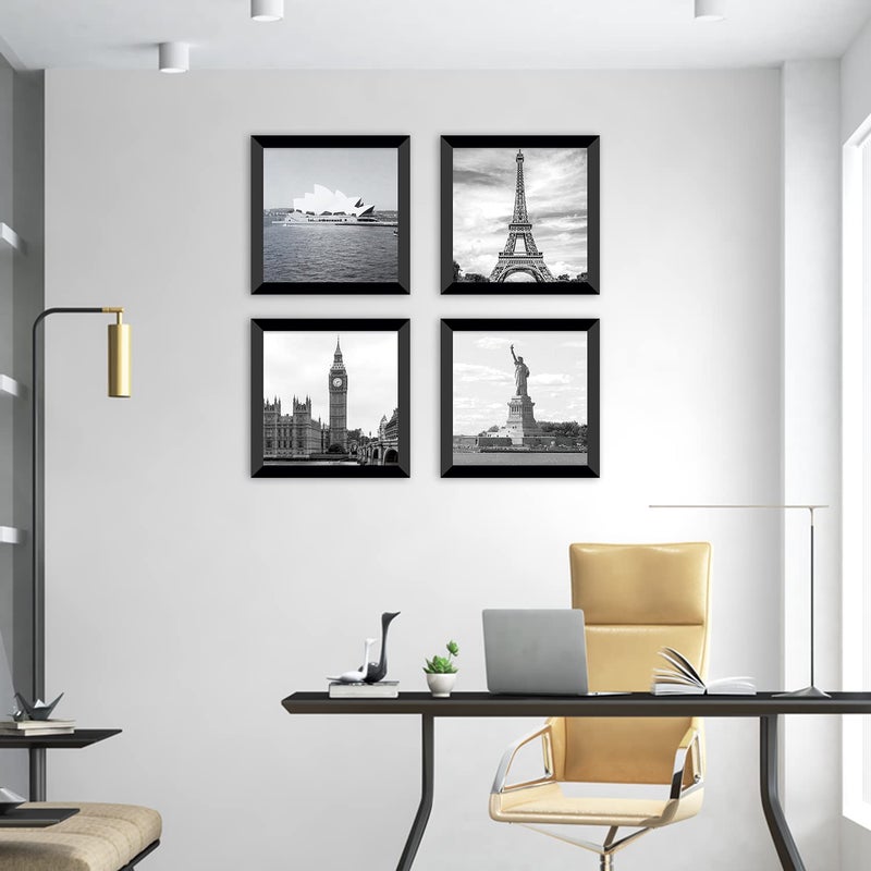 PAPER PLANE DESIGN Black and white wall art featuring iconic landmarks for living room, office, bedroom decor ((10"x 10"x 4 pcs Framed) - Image 3