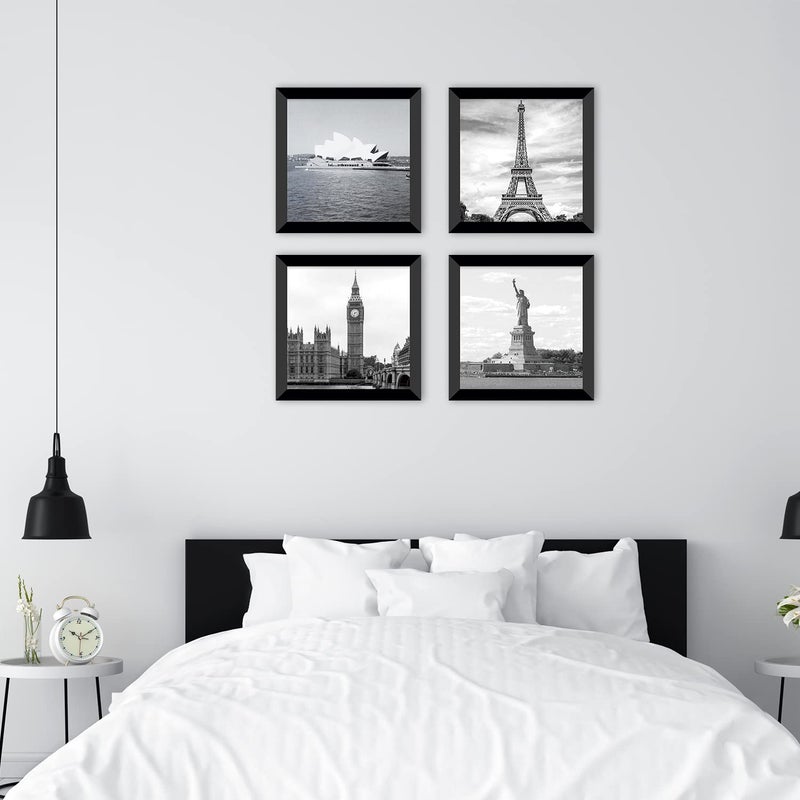 PAPER PLANE DESIGN Black and white wall art featuring iconic landmarks for living room, office, bedroom decor ((10"x 10"x 4 pcs Framed) - Image 4