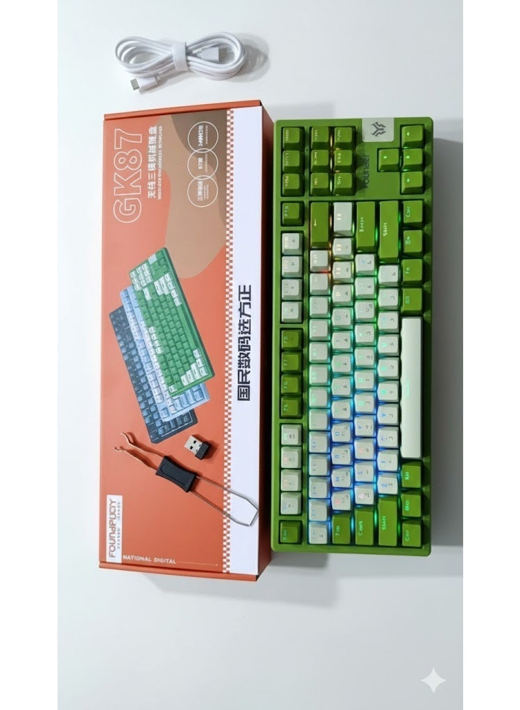 المؤسس لوحة مفاتيح ميكانيكية GK87 ثلاثية الأوضاع مع مفاتيح قابلة للتخصيص والتوصيل، وأغطية مفاتيح PBT ثنائية اللون، وإضاءة خلفية RGB ديناميكية، وتصميم مدمج بـ 87 مفتاحًا، وتصميم مريح، وسلكية، ولاسلكية بتردد 2.4 جيجا هرتز، وبلوتوث - Image 2