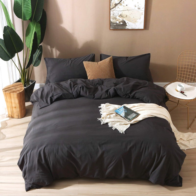 غطاء لحاف FYDreams 100 قطن مغسول لبطانية وزن 60x80 بوصة مع 8 روابط وسحاب على الجانب الطويل أسود رمادي فقط غطاء لحاف